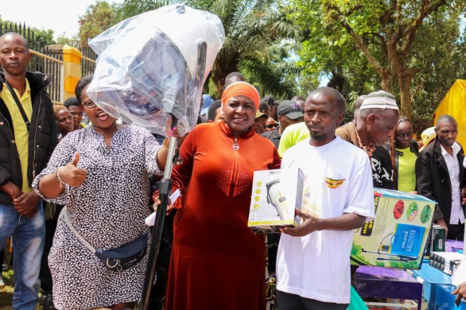 Hajjat Namyalo donates equipment in Kampala
