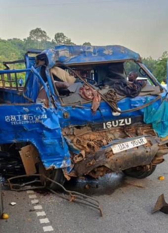 Truck wreckage in Kanungu